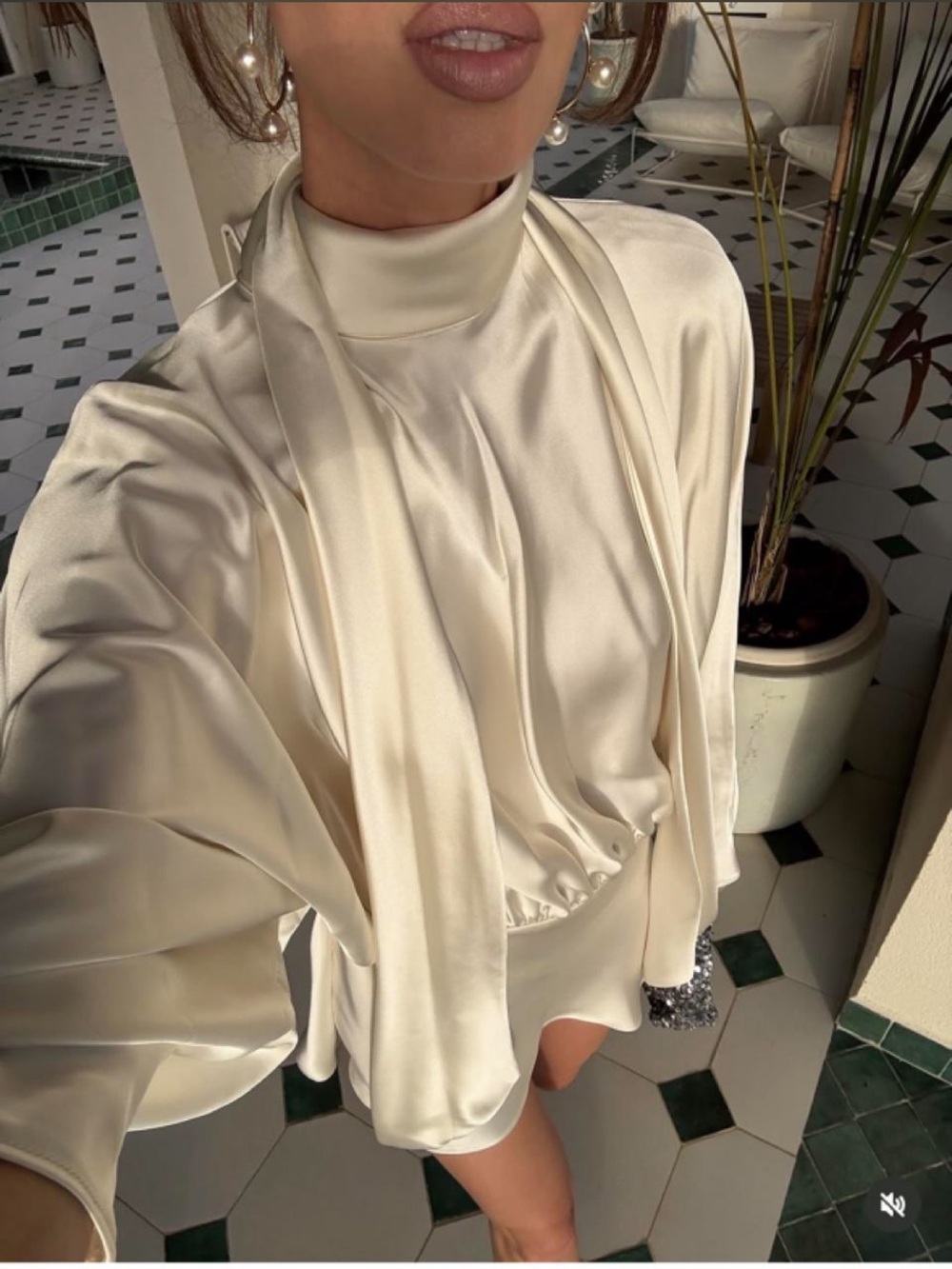 Zara Cream Satin High-Neck Mini Dress - Picture 7 of 11
